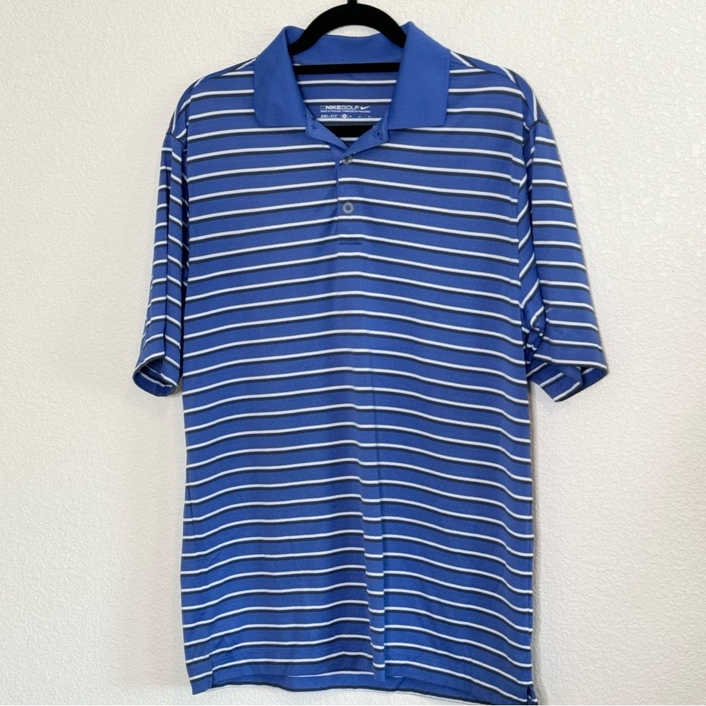 Nike‎ Golf Men’s Polo Shirt Short Sleeve Wicking Striped Dri-Fit Blue Medium